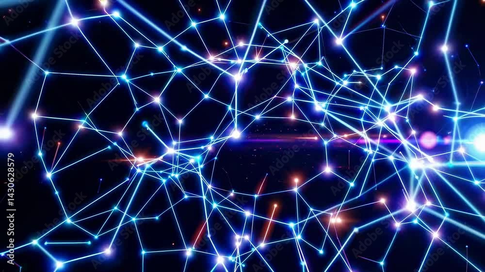 Poster glowing technological plexus network expanding dynamically, interweaving complex lines and luminous 