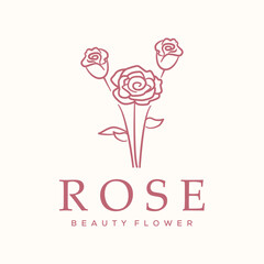elegant rose line art logo vector minimalist illustration design, three roses with stems and leaves symbol design