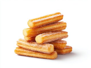 Pile of fried churros dessert treat isolated on white background