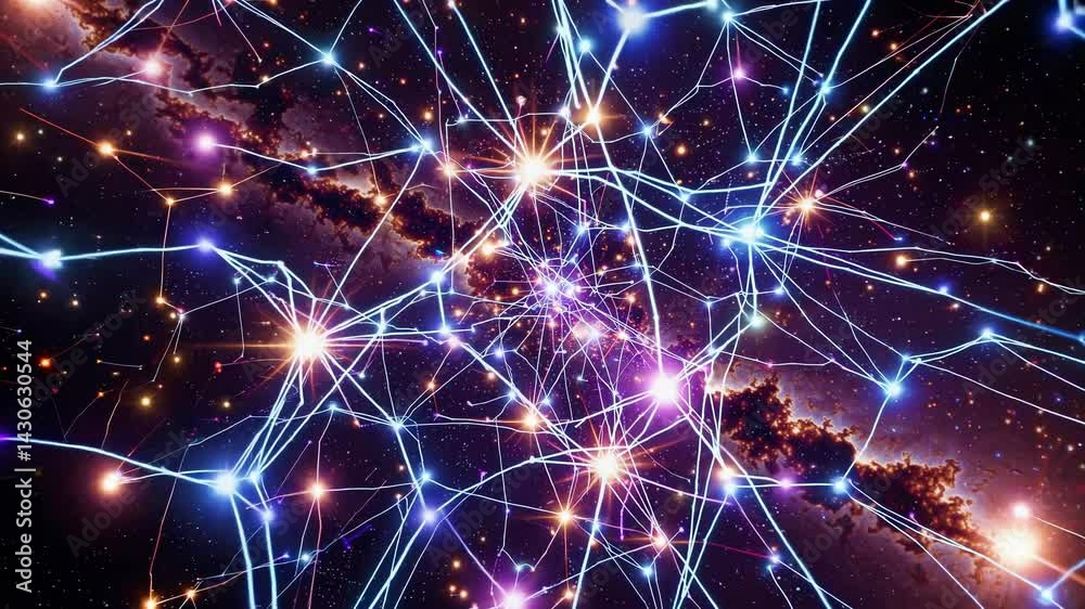 Poster complex network growing and connecting nodes, symbolizing the expansion of a neural network within t