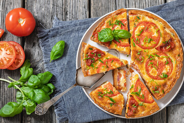Freshly baked Italian Tomato Cheese Pie, top view