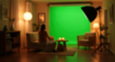 Home Studio with Person and Green Screen
