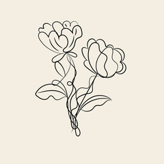Elegant Minimalist Line Art Floral Design Two Flowers