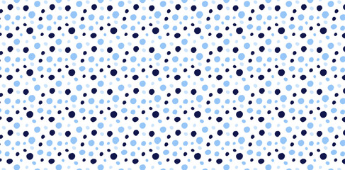 Blue and Black Hand Drawn Polka Dot Pattern, White Background, Abstract Design