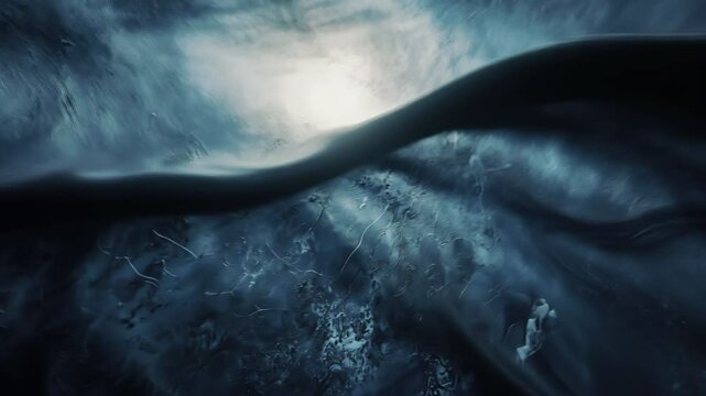 Underwater glacial view, light rays, ice texture