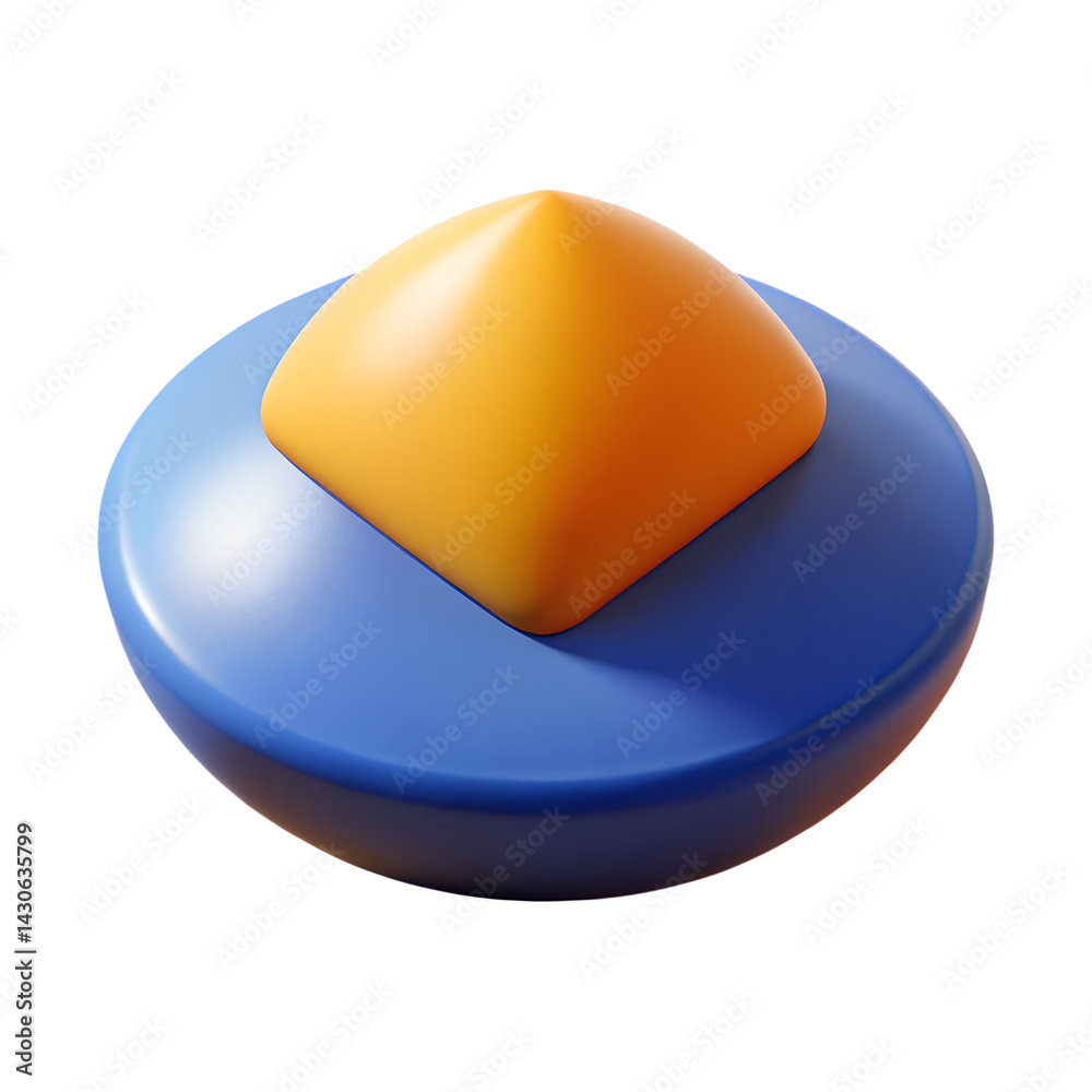 Poster 3d render of orange square on blue base circular platform rendering a dynamic and modern visual desi