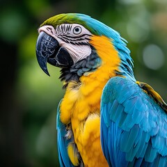 Obraz premium Majestic macaw bird with blue and yellow feathers in natural habitat