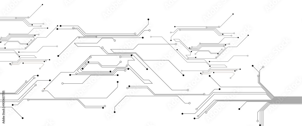 Poster Abstract digital technology futuristic internet network speed connection white and black background. Technology background with crossed lines and dots.
