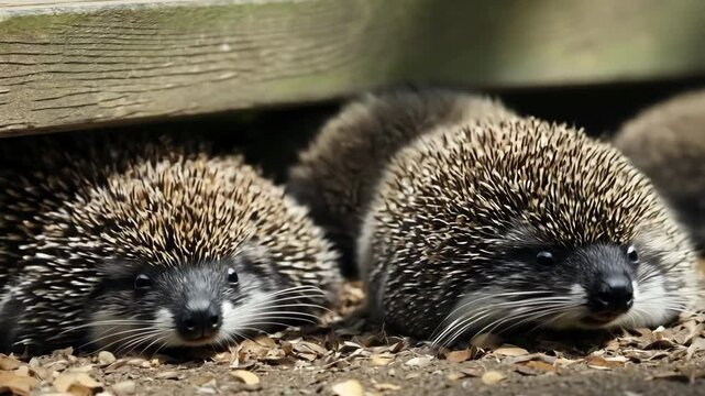 close up of a hedgehog in a row
