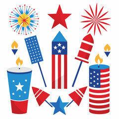 Obraz premium American fireworks set isolated shilhotee vector on white background