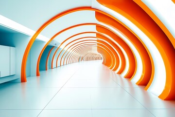 Obraz premium An orange and white tunnel in a building with a white floor