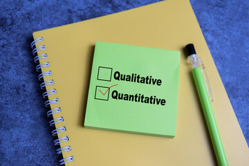 Concept of one person is answering question. he is choosing between qualitative and quantitative...