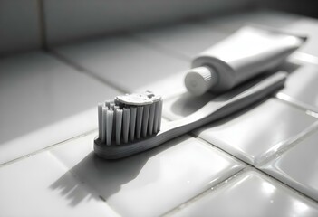 Toothbrush and toothpaste on white background