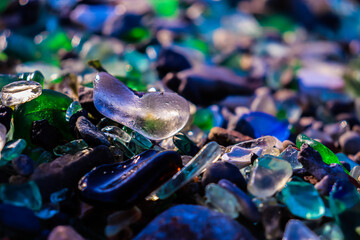 Beautiful sea glass. Lilac glass. Walks along the sea.