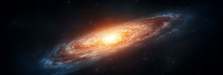 Fototapeta premium Bright galaxy with spiral arms centered in a dark space filled with stars and light