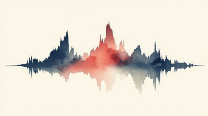 Abstract sound wave illustration with peaks in red and blue hues.