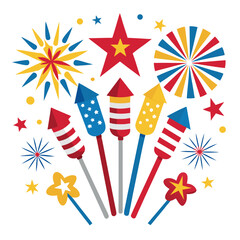 Obraz premium American fireworks set isolated shilhotee vector on white background