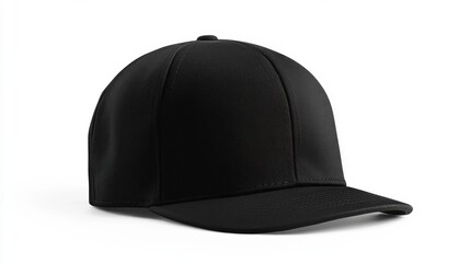 Fototapeta premium Mock up blank flat snap back hat black isolated view set on white background