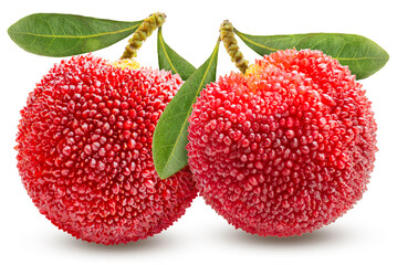 Red Yangmei or Arbutus berries fruit isolated on white, Red Bayberry, Yumberry, Yamamomo, Waxberry...