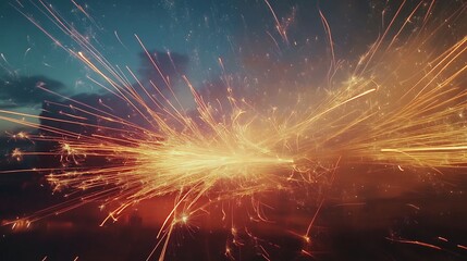 Fiery Spark Shower: A Dramatic Nighttime Explosion of Light