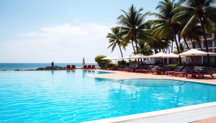 Tropical resort poolside scene