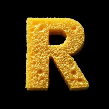 The letter "R" made of yellow sponge