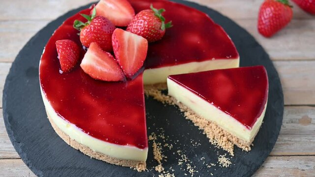 Slice of cheesecake with strawberries