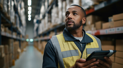 Efficient Warehouse Worker Using Tablet for Inventory Management