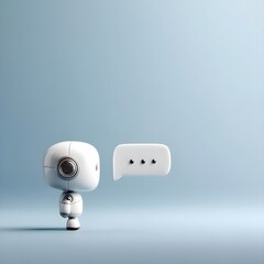 Friendly robot engaging in conversation with speech bubble