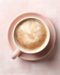 Creamy coffee in a pastel pink setting