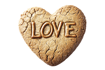A heart shaped cookie decorated with the word LOVE a sweet treat perfect for Valentine s Day showing on transparent background