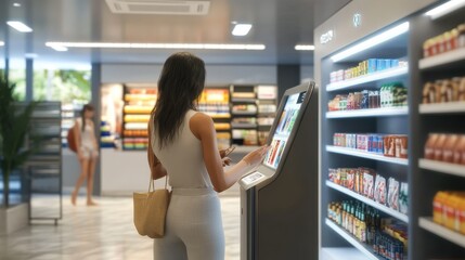 Customer using a self-service kiosk in a store, Generative AI