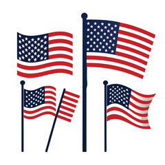 American flags  set isolated shilhotee vector on white background