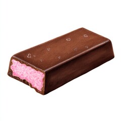 Chocolate Bar with Pink Filling on a White Background