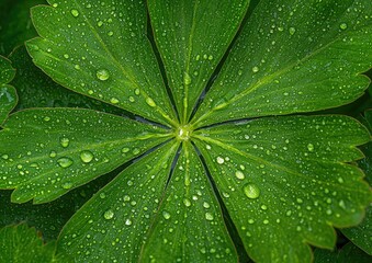 Green leaves with water drops. Natural background. Close-up