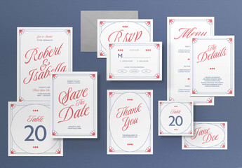 White and Pink Vintage Aesthetic Wedding Invitation Set Layout