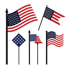 American flags  set isolated shilhotee vector on white background