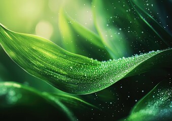 Green leaves with water drops. Natural background. Close-up