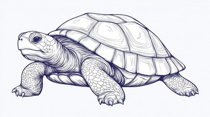 Fototapeta premium Detailed Blue Ink Tortoise Drawing on White Background