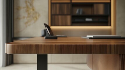 Modern wooden desk home office interior design image