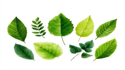 Fototapeta premium Variety of Green Leaves on White Background for Nature Themes