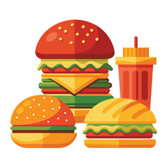 American hamburgers set isolated shilhotee vector on white background