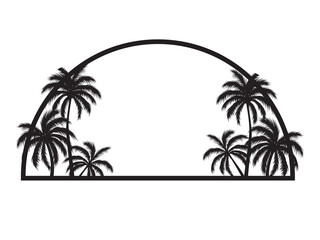 Obraz premium Half-round retro badge with silhouettes of palm trees. Illustration on transparent background