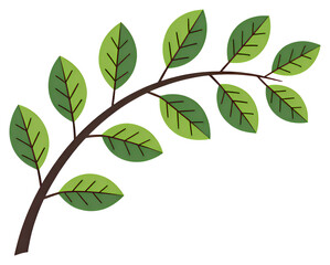 Naklejka premium Leafy Branch Illustration - Green Foliage, Brown Stem, Transparent Background