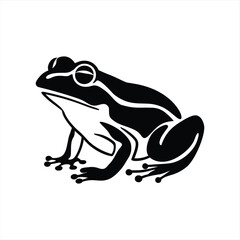 Vector Stylized Black Silhouette of a Sitting Frog with Detailed Legs and Eyes on a White Background