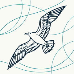 Bird in Flight Line Illustration