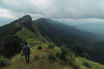 Obraz premium Hiker on Mountain Trail