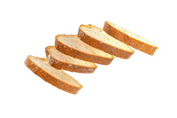 Freshly Sliced Bread Loaf Displayed on a Transparent Background with Five Individual Slices