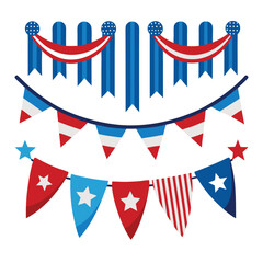 Fototapeta premium American patriotic streamers set isolated shilhotee vector on white background