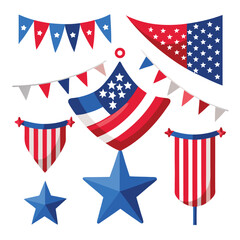 Fototapeta premium American patriotic streamers set isolated shilhotee vector on white background